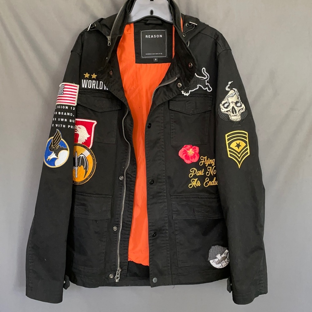 Reason black long jacket with decals